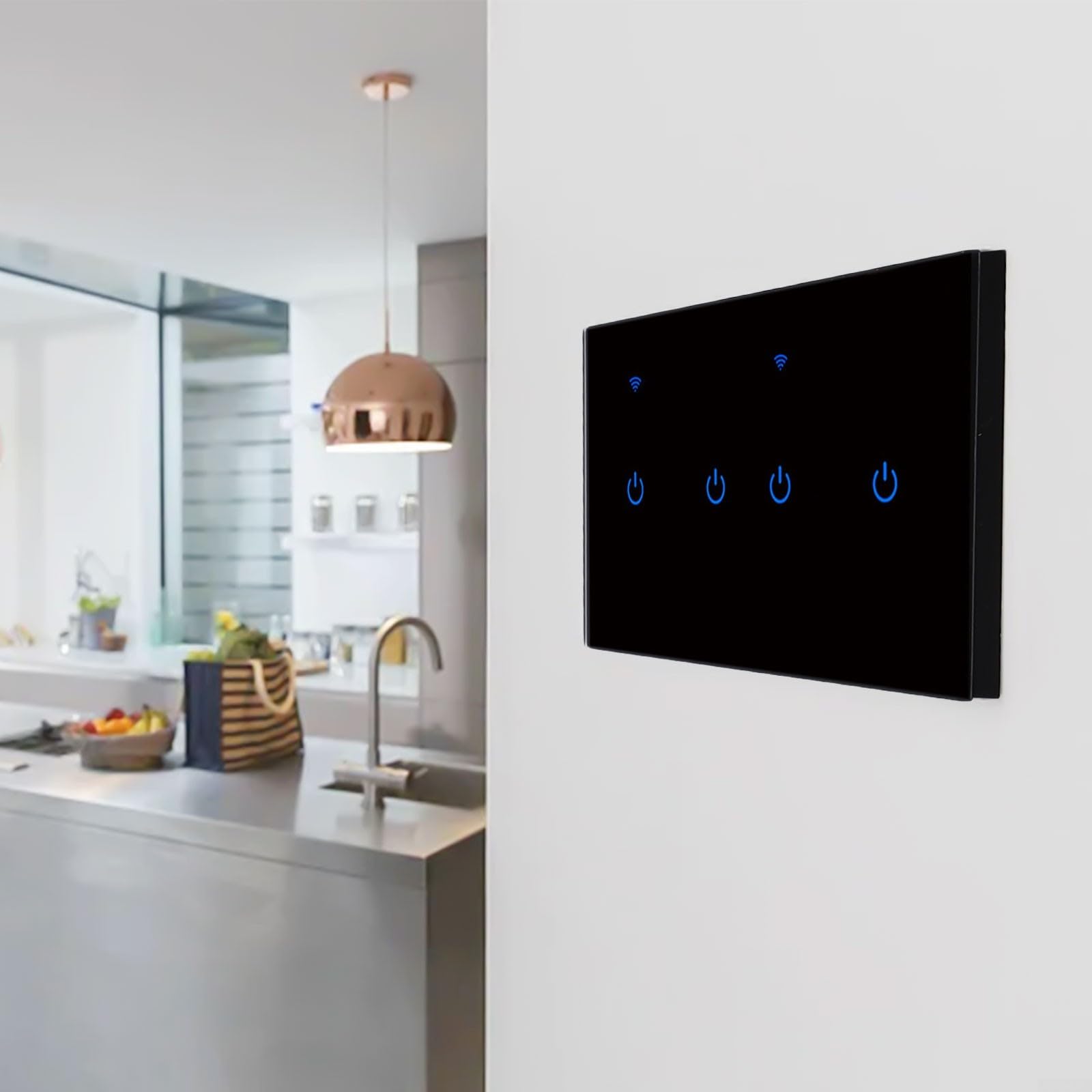 Interruttore touch WLAN 220 V vetro per controllo app tuya WiFi Touch (4 marce, nero)