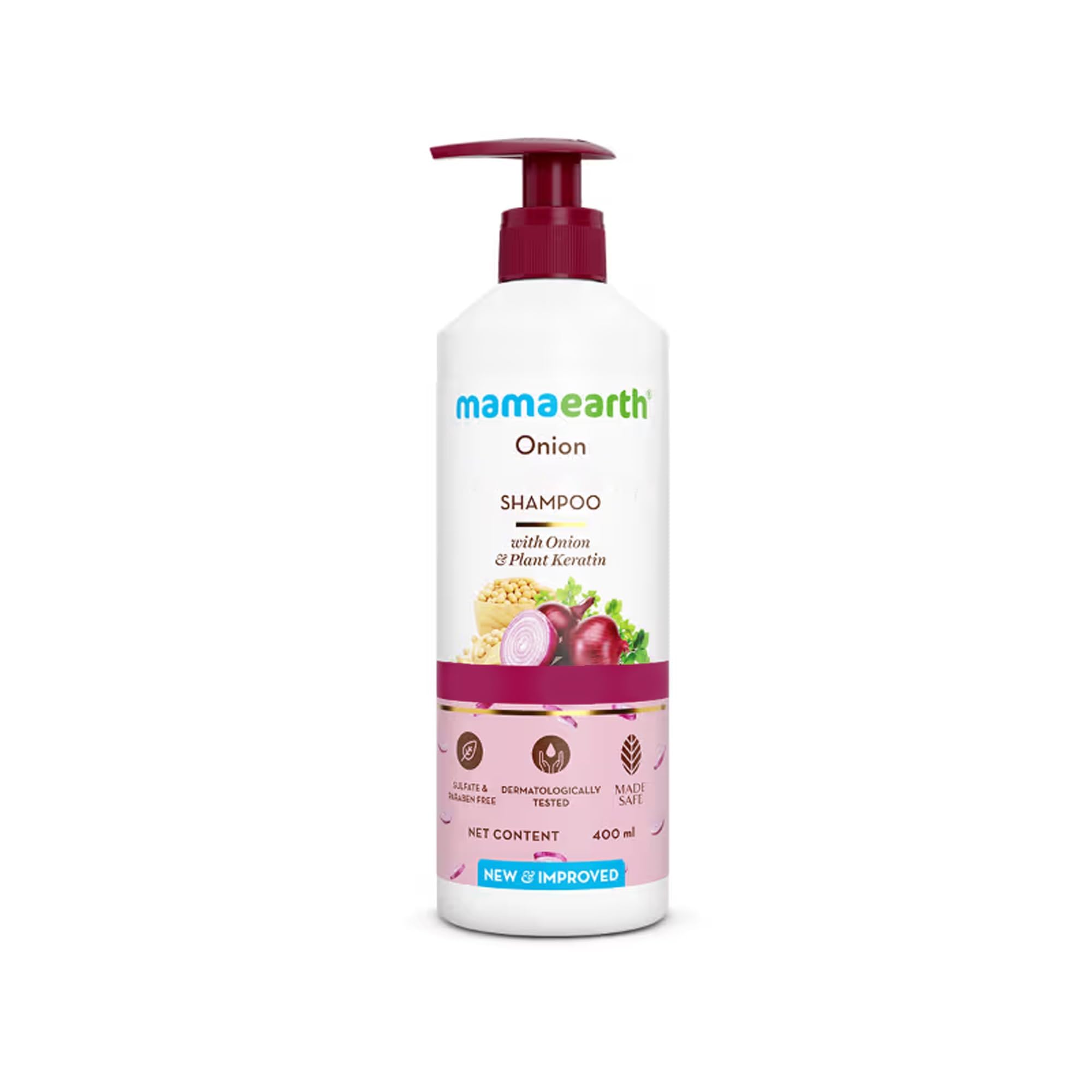 Mamaearth Onion Shampoo for Hair Growth and Hair Fall Control with Onion and Plant Keratin | Reduces Hair Fall | Strengthens & Smoothens Hair | For Men & Women | 400ml