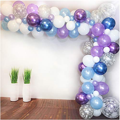 Luvier White Blue Purple Latex Balloon Garland Arch Kit with Strip/ 102pcs Large