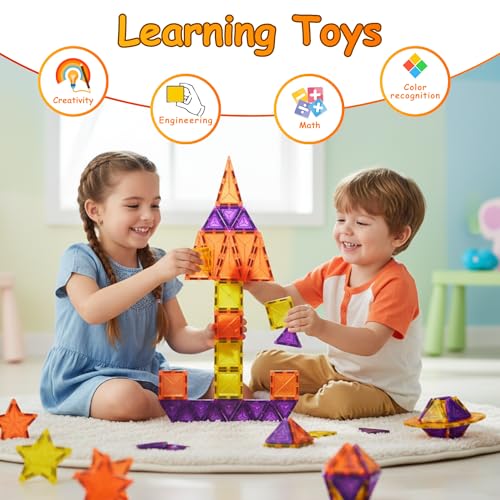 Image of TOYTASTIC Magnetic Tiles Building Blocks for Kids Preschool Educational Magnetic Construction Toys for Creative Learning & Brain Development Safe STEM Toy for Toddlers Age 3-8 Years (40 Pieces)
