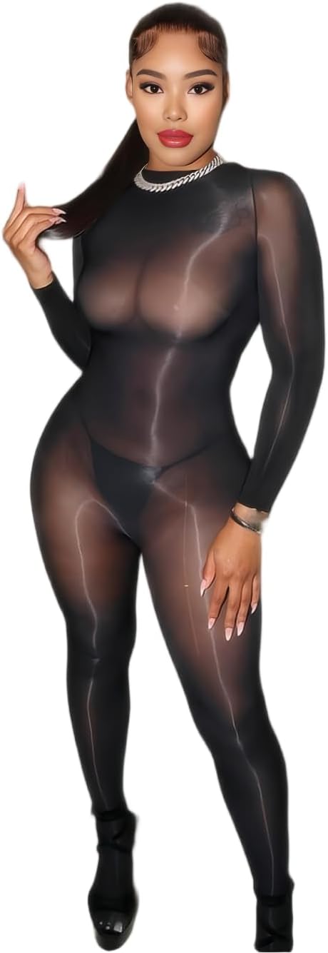 Women's Oil Shiny Bodystocking 5D Sheer Full Body Stocking Sexy Lingerie Outfits Clubwear