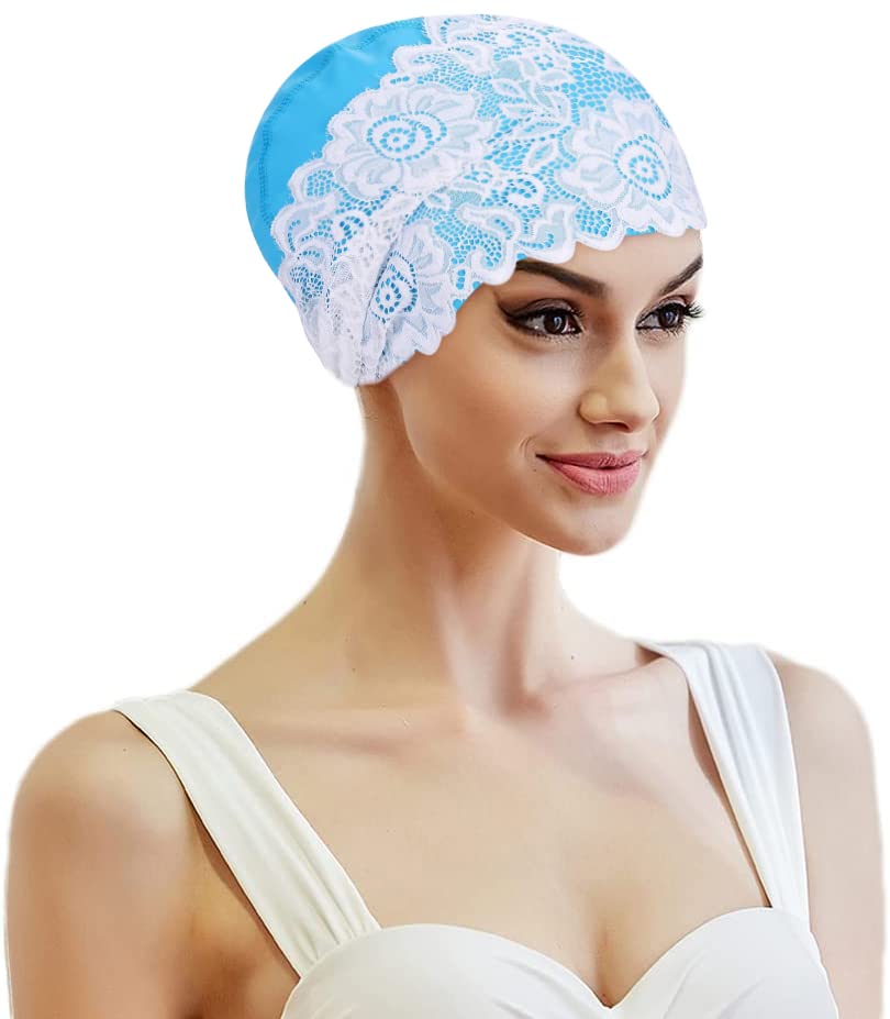 Ladies Swimming Cap - Waterproof Lace Hat With Elastic for Bathing, Shower, Beach, Surfing - Comfortable Loose Fit for Long and Short Hair - Ear Protection for Women and Girls - Plus Size โ image 1