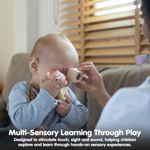 Image of PlanToys Sensory Blocks Wooden Learning Toy | Montessori Educational Activity for Tactile, Auditory & Visual Exploration | Eco-Friendly Toy for Early Development & Discovery