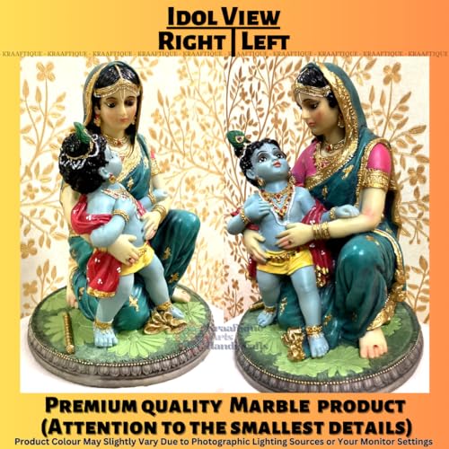 Image of Yasoda Krishna Marble Dust Murti for Home Decor | Handcrafted Mother Yashoda with Bal Krishna Idol for Mandir, Temple & Gifting | Traditional Spiritual Statue (15x15x22 cm)