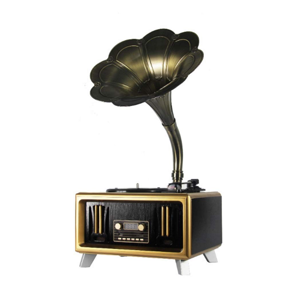 Antyczny gramofon, gramofon Bluetooth z litego drewna z reprodukcją mosiężnego rogu RCA Victor gramofon (kolor: A)