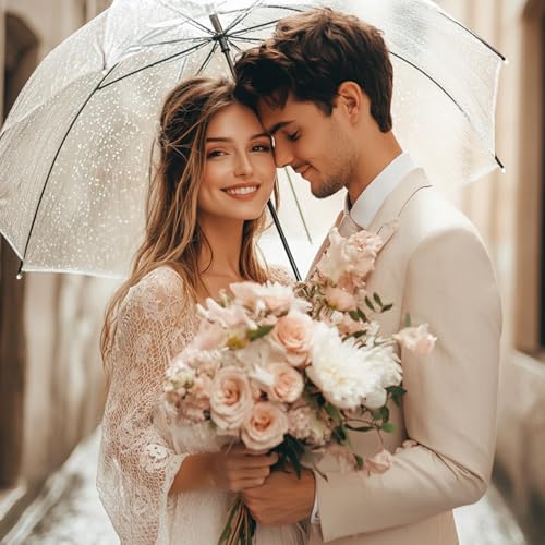 GSYUWIH 12 Pcs Wedding Umbrella Bulk,with J Hook Handle,Auto Open Stick Clear Umbrellas,Large Windproof Bubble Umbrella for Wedding Party, Birthday, Outdoor Interactive, Photography by GSYUWIH - Image 4