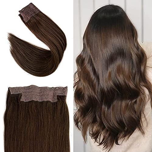 Dark Brown Hair Extensions Halo Human Hair Extensions 14 Inch Straight Thick Fine #2 Brown Halo Hair 70grams Flip in Remy Hair Extensions with 7 Layers of Hair Attached