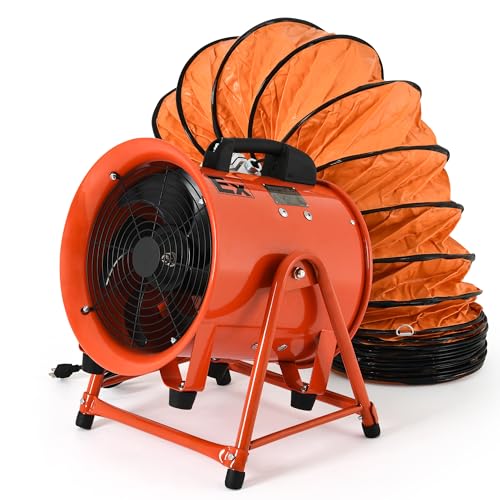 DWVO 12 Inch Explosion Proof Fan, Portable Utility Blower with Adjustable A-frame and 16FT Flexible PVC Duct Hose, Industrial Exhaust Fan for Paint Booth & Ventilation Applications
