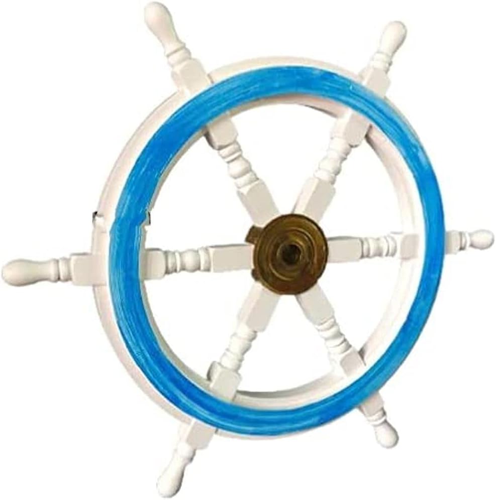 Wood Brass Decorative Ship Wheel Nautical Home Decoration Gifts Wall Sculptures White Washed Wood Ship Steering 24''