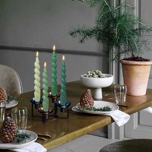 Image of Handmade 7.5 Inch Short Taper Candle Long Burning Candles Gradient Green Candlesticks Unscented Smokeless Twisted Candles for Dinner Decoration Women Gifts 4 Pcs