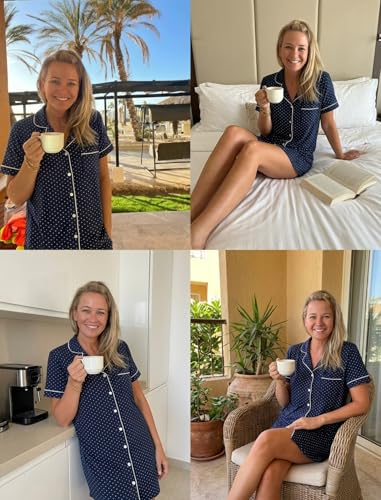 Image of Pjmlifecoco Nightgown for Women Button Down Sleepshirt Short /Long Sleeve Nightdress Soft Modal Sleepwear S-XXL