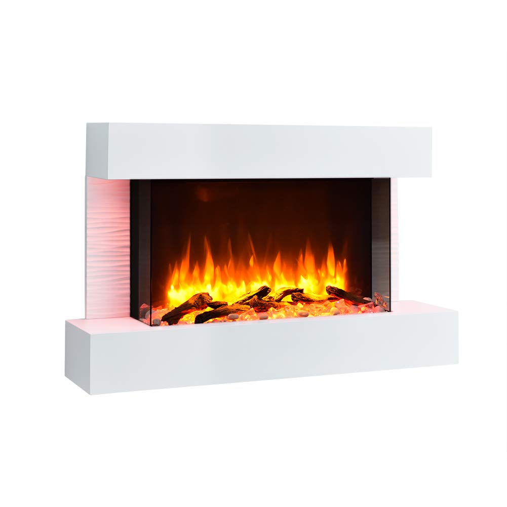 FLAMME Kingston Wall Mounted Fireplace up to 60" with 3 Flame Colours and 13 Mood Lighting Options (39" WHITE)