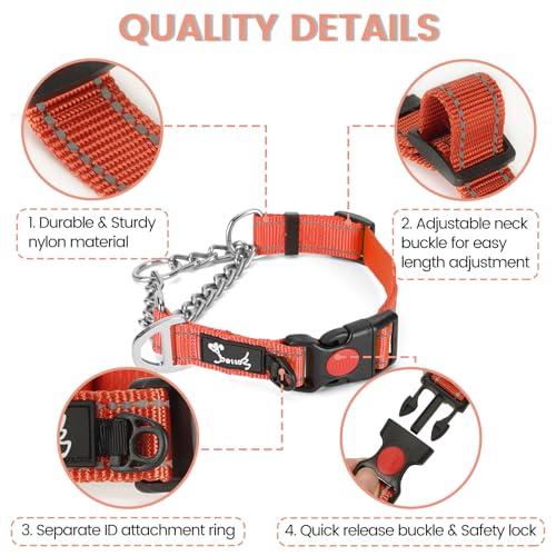 PETTOM Hundehalsband – Verstellbares, Reflektierendes Halsband mit Sicherheitsverschluss für Training, Atmungsaktives Nylon für Mittelgroße bis Große Hunde (Rot, M 43-52cm)