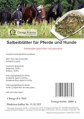 Salbeiblätter geschnitten und getrocknet für Pferde und Hunde in hochwertiger Qualität, frei von jeglichen Zusätzen 1000g