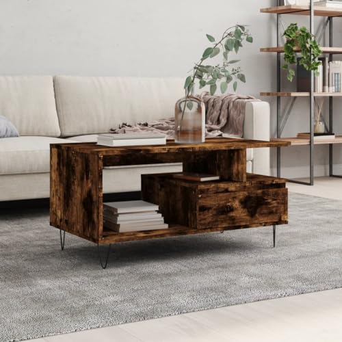 AJJHUUKI Muebles de exterior, mesa de centro de roble ahumado, 90 x 49 x 45 cm, muebles de madera de ingeniería