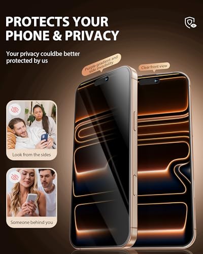 Image of PDDKISS 2 Pack Privacy Screen Protector for iPhone 17 Air (2025) 6.5 inch Black Anti Spy Tempered Glass