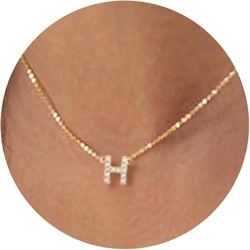 Initial Heart Necklaces for Women - Dainty Cute Necklace Small Layered 14K Gold Plated A-Z Letter CZ Pendant Trendy Satellite Chain Necklaces for Women Non Tarnish Gold Jewelry Set Gift