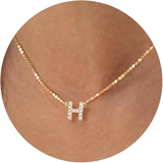 Initial Heart Necklaces for Women - Dainty Cute Necklace Small Layered 14K Gold Plated A-Z Letter CZ Pendant Trendy Satellite Chain Necklaces for Women Non Tarnish Gold Jewelry Set Gift