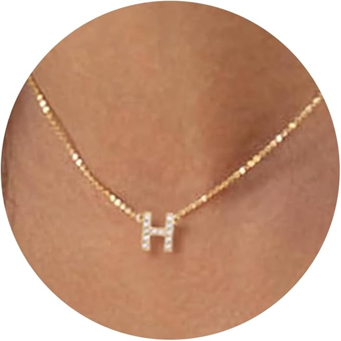 Initial Heart Necklaces for Women - Dainty Cute Necklace Small Layered 14K Gold Plated A-Z Letter CZ Pendant Trendy Satellite Chain Necklaces for Women Non Tarnish Gold Jewelry Set Gift