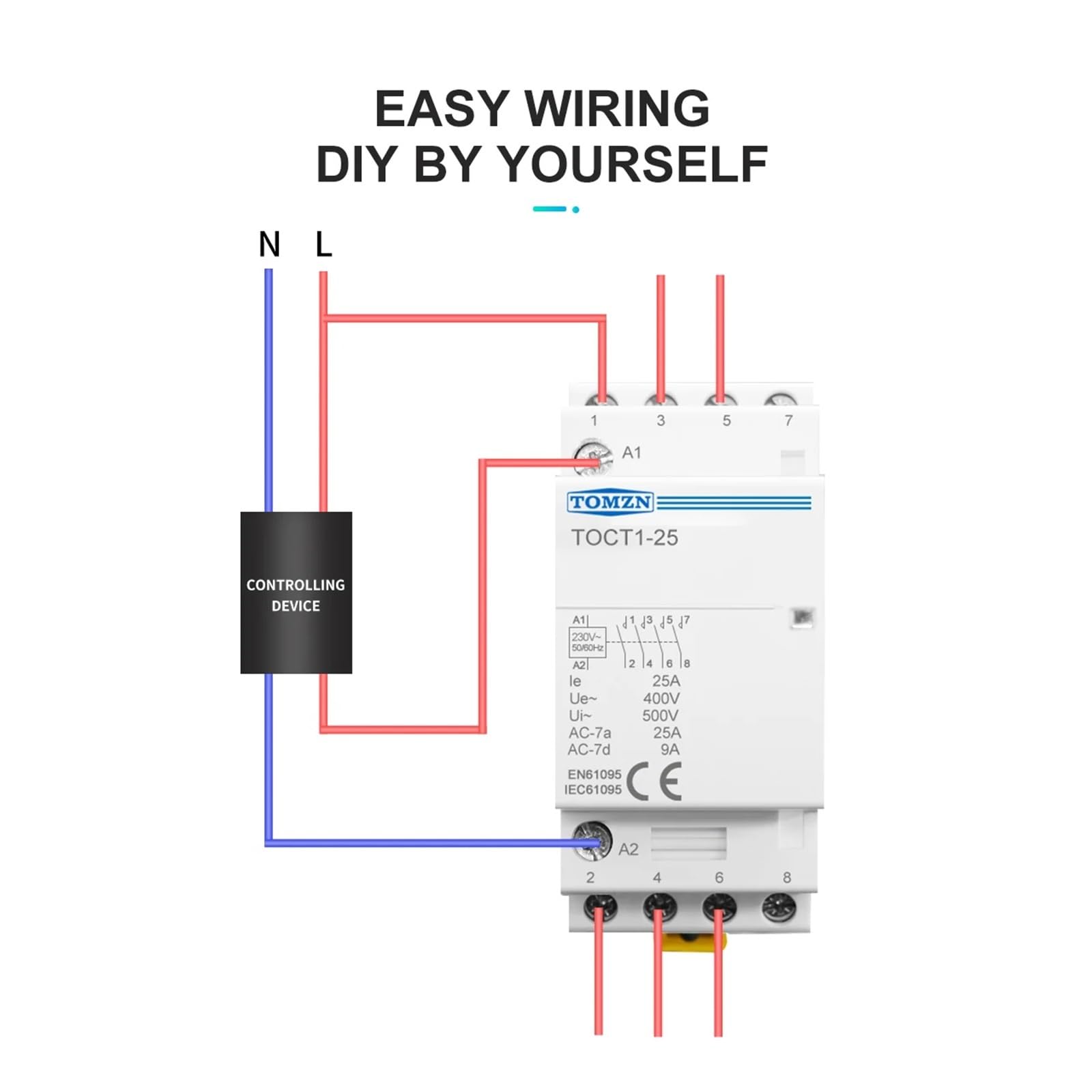 TOCT1 4P 25A 2NC 2NO 220V/230V 50/60 Hz Szyna DIN Domowy stycznik modułowy AC (220 V, 4NO)