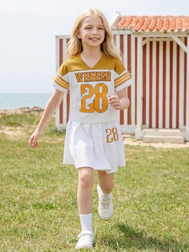 Image of PureChapter Tween Girls 2 Piece Outfits Short Sleeve Tops and Pleated Skirt Set, Cute Pleated Skirt for Girls Size 7-14