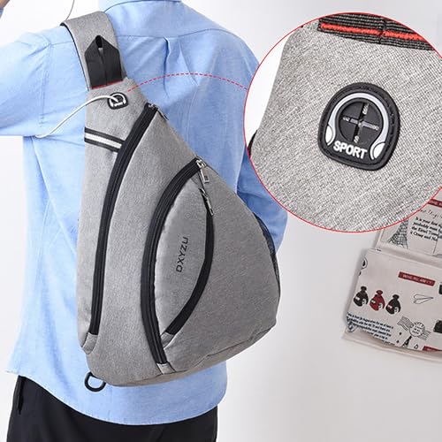 Sling Rucksack Männer Frauen, Große Kapazität, Nachtreflektor, Kopfhörerloch Design, Mehrzweck Crossbody Schulterrucksack, Diebstahlsicherer, Campus Rucksack für Radfahren im Freien (Grau)
