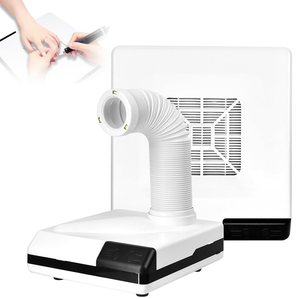 Colector de polvo de uñas, aspiradora de 60 W con 3 luces LED, filtro extraíble, 2 modos de succión, conducto de 360°, para salones, laboratorio, hogar