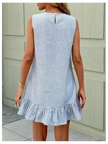 SOLY HUX Women's Striped Print Sleeveless Ruffle Tunic Dress Summer Swing Flowy Mini Dresses2
