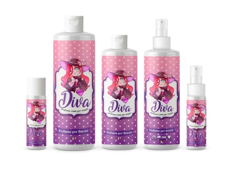 21 SHOP® PULITO DA FAVOLA - Family Collection DIVA Essenza Profuma Bucato e Ambiente Spray da 30 e 250 ml Bucato da 30, 250 e 500 ml