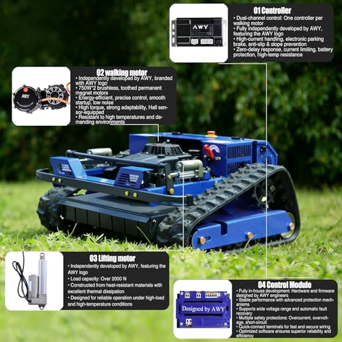 Image of AIWEIYA-Remote Control Lawn Mower,Oil-Electric Hybrid Crawler Track Mower,3-15CM Cutting Height Professional Landscape and Estate Mower for 100% Slope(45) Large Turf Grass Cutting