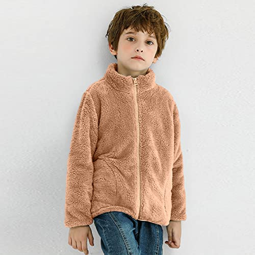 Toddler Boys Girls Long Sleeve Winter Solid Zippered Coat Jacket Thicken Warm Outwear Girls (Khaki, 11-12 Years)3