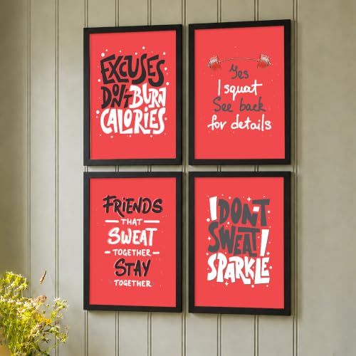 Image of PAINTINGMANTRA Motivational Wall Frames For Living room, Red Motivational Wall Art Quotes For Bedroom, Office And Study rooom, Set of 4, 9x13 Inch