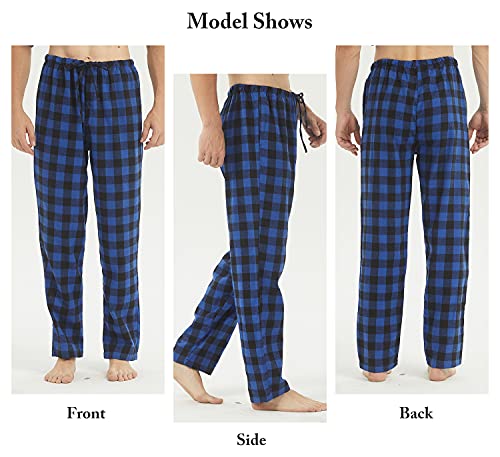 2 Pack Men's Pajama Pants Flannel Cotton Soft Pajamas for Men Plaid Pj Bottoms Lounge Sleepwear with Button Fly3