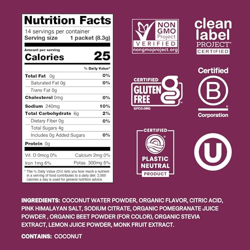 Image of Cure Hydration | Plant-Based Electrolyte Drink Mix | No Added Sugar | FSA-HSA | Dehydration Relief Powder Made with Coconut Water | Non-GMO | Vegan | Pouch of 14 Packets - Berry Pomegranate