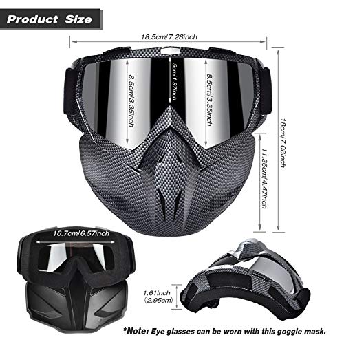 BOLLFO Motorcycle Goggle Mask,Protective Glasses with Detachable Mask for Cycling,Skiing,Paintball,Riding,Snowmobile,Halloween Adjustable Windproof Outdoor Anti-Fog Face Mask (Snakeskin Pattern)