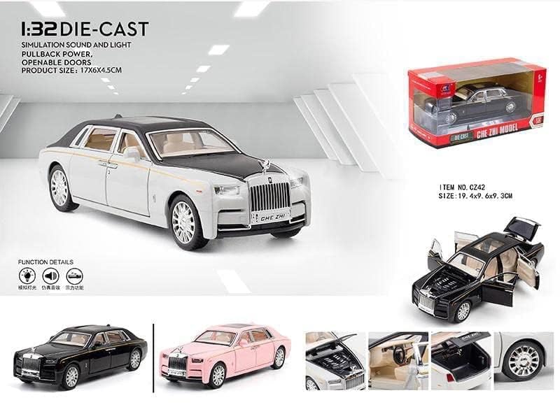Image of 1:32 Rolls Royce Phantom Diecast Metal Pullback Openable Doors Toy Cars with Flashing Light and Musical Sound for Gifts Toys for Kids Boys and Girls. (White)