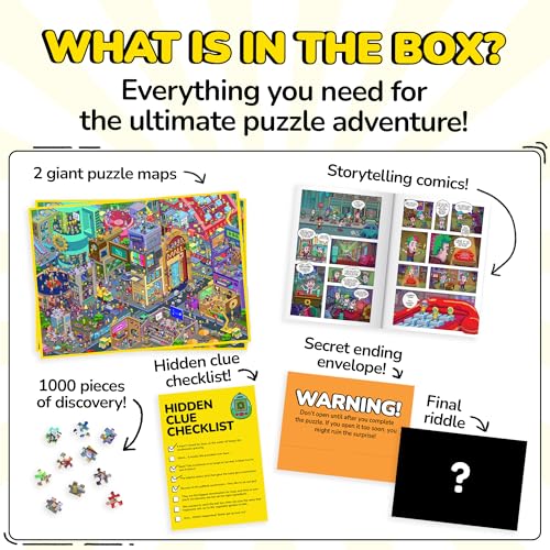 Image of Odd Pieces Jigsaw Puzzles 1000 Pieces with Storytelling Comics, for Women, White Elephant, Mystery Puzzle for Adults & Kids - 19.7'' x 27.6'' Frameable Magic Puzzle Art (Time Keepers)
