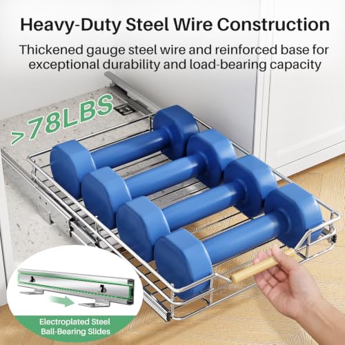 Image of Pull out Cabinet Organizer, 9 inchW X 21 inchD, Heavy Duty Smooth Sliding Under Cabinet Shelves for Pots and Pans, Full-Extension Roll out Drawers, Slide out Organization for Home Kitchen Pantry