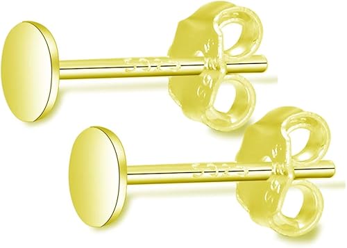 Adabele SS322-3 - 10 pares de aretes de plata de ley chapados en oro real de 0.035 in, pin de 0.118 in (0.12 pulgadas), tablero plano pequeño con