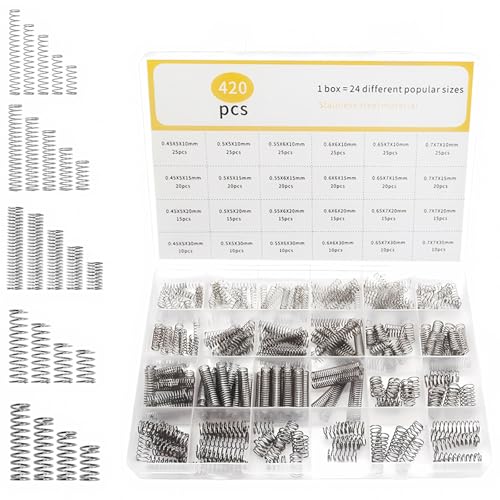 LANZLC 420 Piezas Muelles de Compresion, Muelles De Compresión De Acero Inoxidable 304, Länge 10mm 15mm 20mm 30mm, Durchmesser 5mm 6mm 7mm, Muelles Pequeños Para DIY Bricolaje Craft Repair