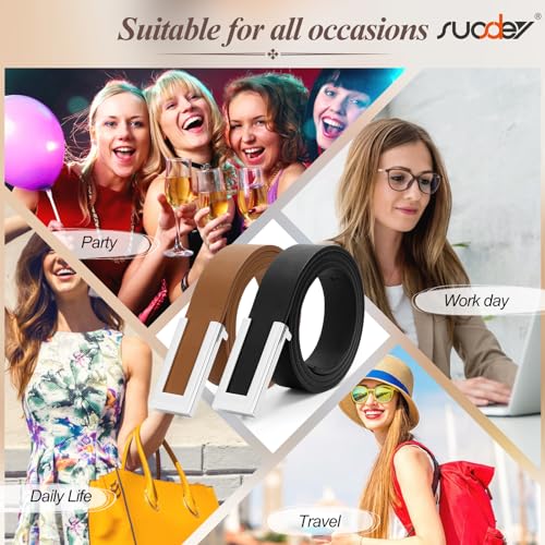 SUOSDEY Women Skinny Leather Belts for Dress Jeans Belt for Women with Gold Buckle 6