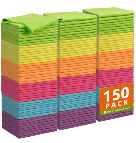 Image of Orighty Microfiber Cleaning Cloth Bulk, 150 Pack Cleaning Rags, 12 x 11 in | Microfiber Towels for Cars, Soft Highly Absorbent Rag, Lint Free Cloths for Car Care, House, Kitchen
