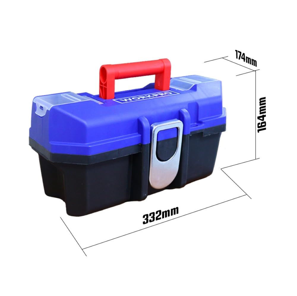 WORKPRO WP283021 13'' Metal Kilitli Plastik Takım Çantası, ABS Plastik, 33.2x17.4x16.4 cm, 15kg Taşıma Kapasiteli, 2 Şeffaf Bölmeli
