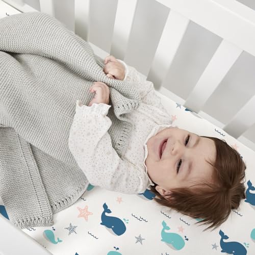 Image of Little Grape Land 4 Pack Baby Crib Sheets for Standard Crib Mattress,52x28 | Super Soft & Breathable,Perfect Fit,Ultra-Soft Fabric,Charming Design,Easy Care,Whale /Shell Blue /Ocean /Navy