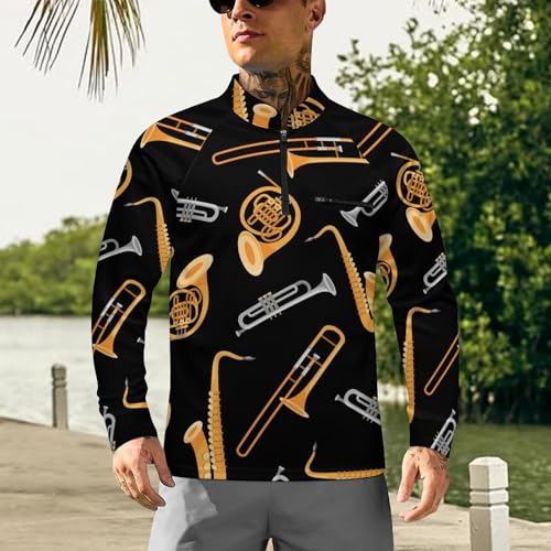 Music Wind Musical Instruments Men's Rash Guard Long Sleeves Quick Dry Fishing Workout Shirts with Zipper2