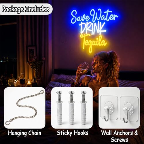 Image of Blue&Yellow Neon Sign Led Neon Lights Signs for Wall Decor USB Powered Led Signs for Room Decoration-Save Water Drink Tequila