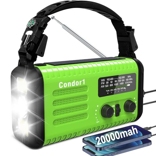 20000mAh-Solar-Hand-Crank-Emergency-Radio-NOAA-Portable-Emergency-AMFM-Radio-with-LED-Flashlight-Reading-Lamp-SOS-Alarm-USB-C-Cell-Phone-Charger-for-Hurricane-Survival 20000mAh Solar Hand Crank Emergency Radio, NOAA Portable Emergency AM/FM Radio with LED Flashlight Reading Lamp SOS Alarm USB-C Cell Phone Charger for Hurricane Survival - Image 1