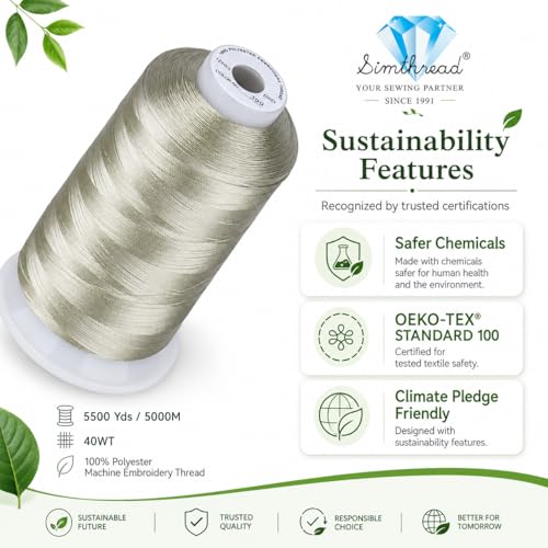 Image of Simthread 5000M 40WT Polyester Embroidery Thread, Warm Grey 399 | 5000M 40WT polyester thread feeds smoothly for machine embroidery, monograms, logos, patches and quilting.