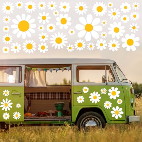 82 PCS Autocollants de Voiture,Fleur Sticker Marguerite Autocollant Vinyle Automobile Décoration Extérieure Décorations de Voiture Decal Sticker pour SUV...