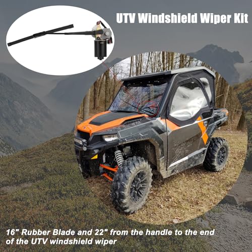 Image of UTV Windshield Wiper Kit - 12V 30W Electric Wiper Motor with 16 inch Blade & 16 inch Arm, Compatible with Polaris Ranger RZR 570 /900 /1000, Compatible with Can-Am Defender, Maverick X3